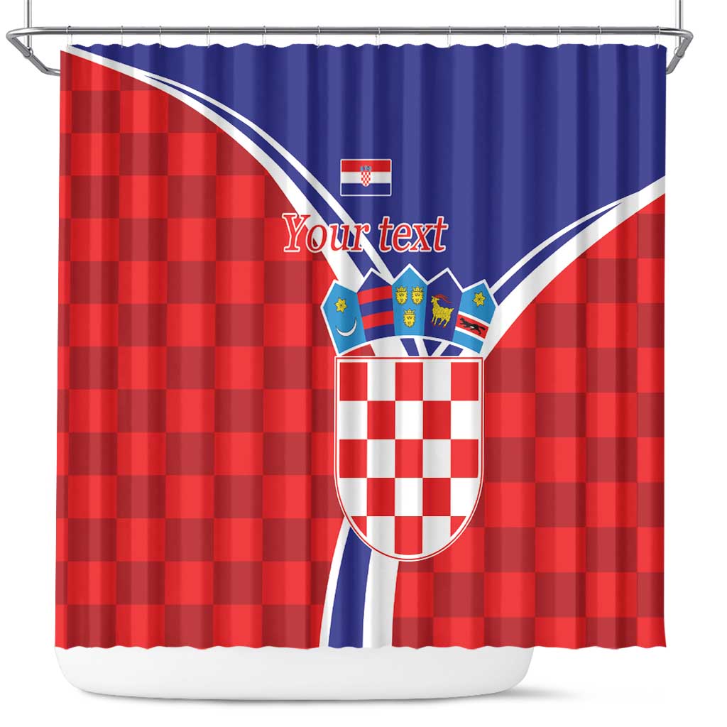 Personalized Croatia Coat of Arms Shower Curtain Checkerboard Style