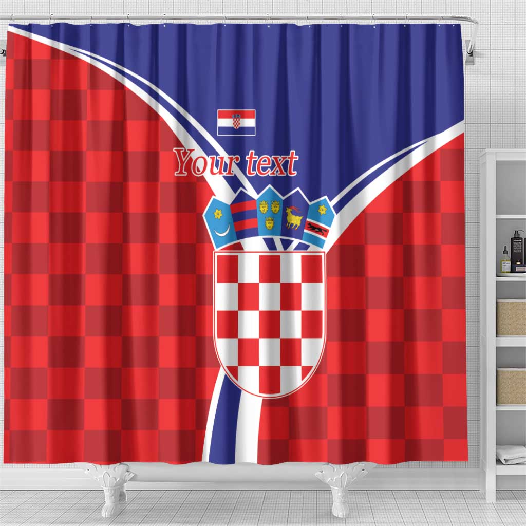 Personalized Croatia Coat of Arms Shower Curtain Checkerboard Style