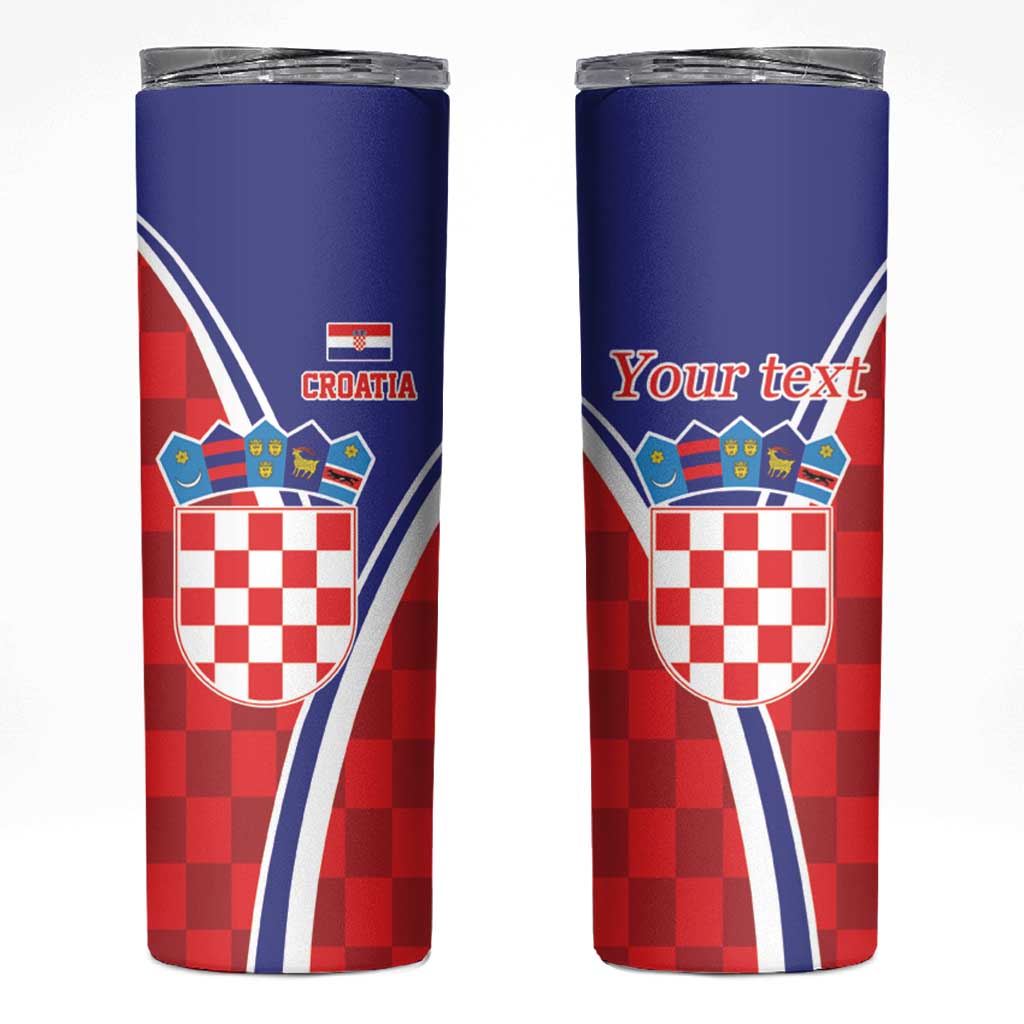 Personalized Croatia Coat of Arms Skinny Tumbler Checkerboard Style