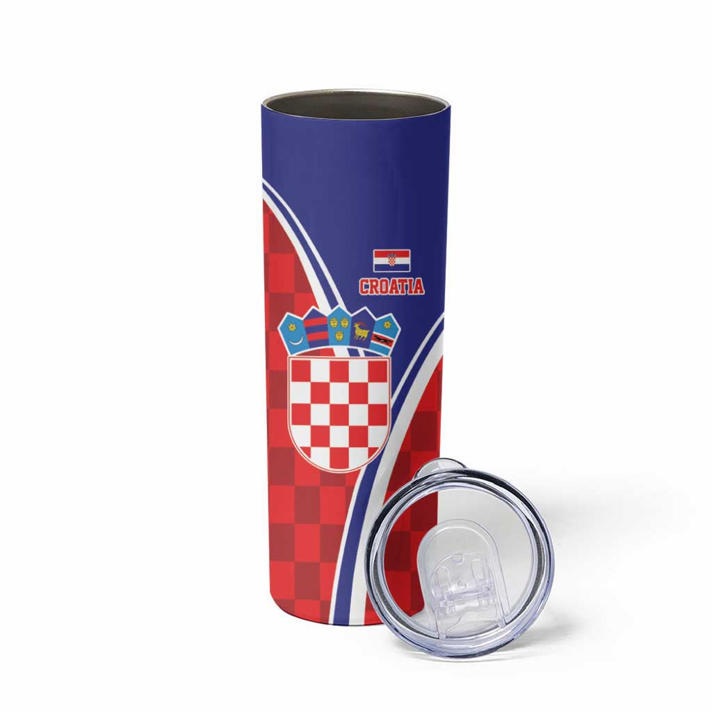 Personalized Croatia Coat of Arms Skinny Tumbler Checkerboard Style