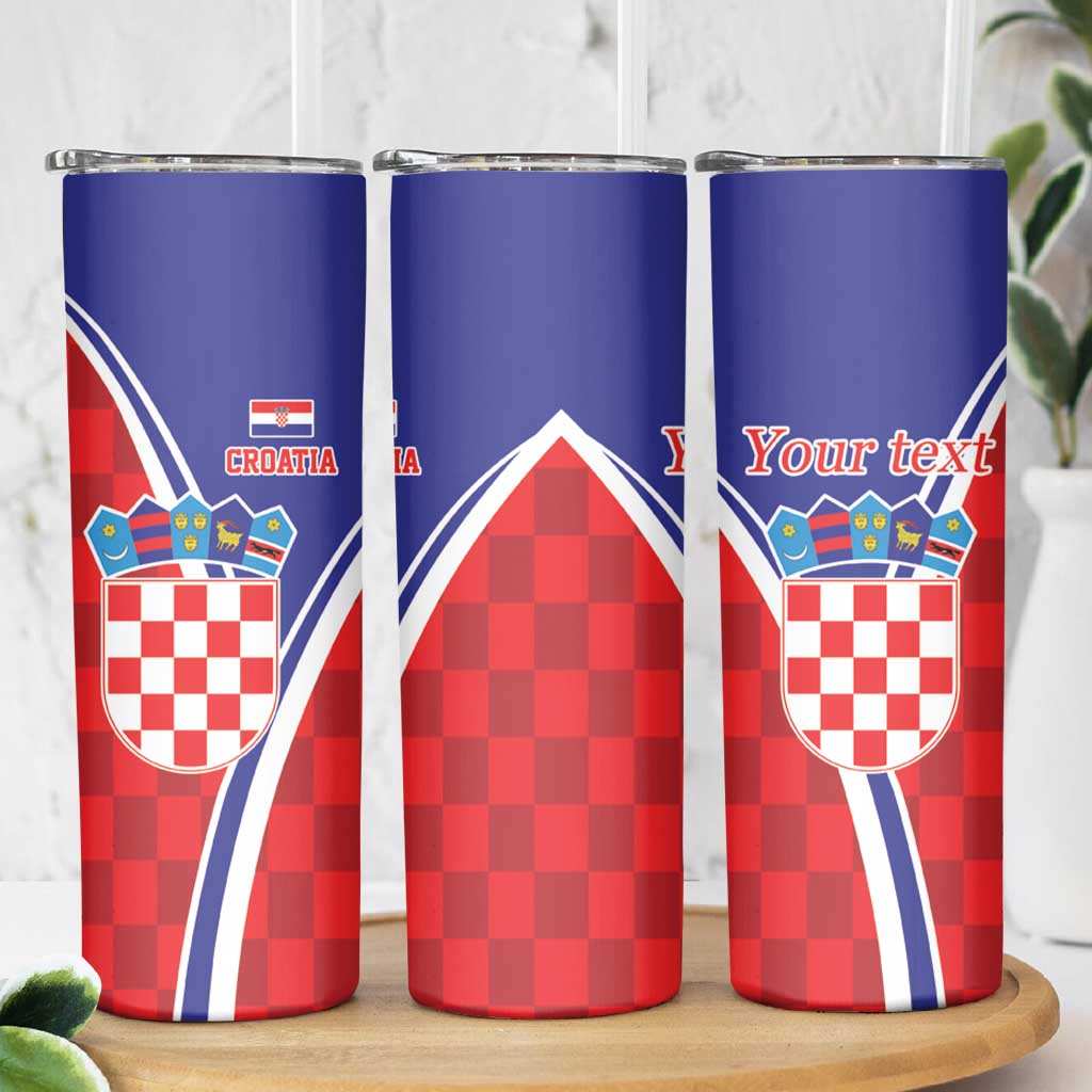 Personalized Croatia Coat of Arms Skinny Tumbler Checkerboard Style
