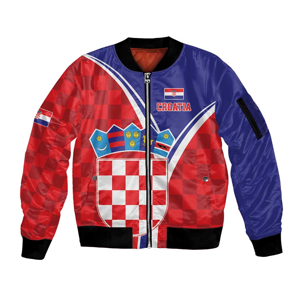 Personalized Croatia Coat of Arms Sleeve Zip Bomber Jacket Checkerboard Style