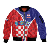 Personalized Croatia Coat of Arms Sleeve Zip Bomber Jacket Checkerboard Style