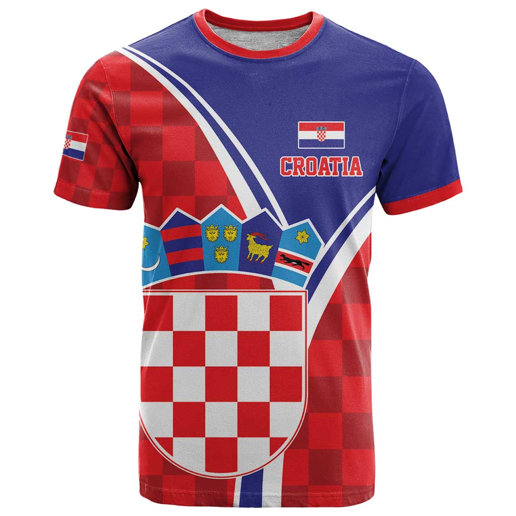 Personalized Croatia Coat of Arms T Shirt Checkerboard Style