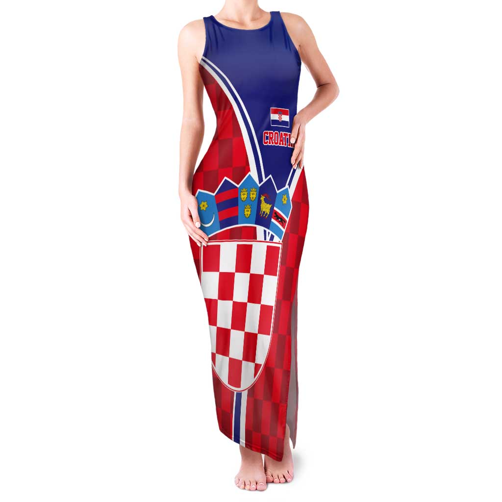 Personalized Croatia Coat of Arms Tank Maxi Dress Checkerboard Style