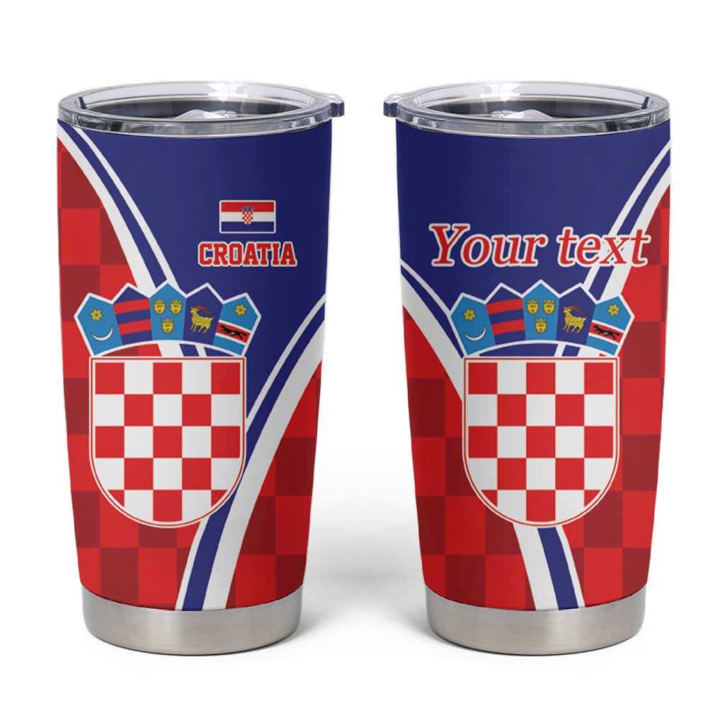 Personalized Croatia Coat of Arms Tumbler Cup Checkerboard Style