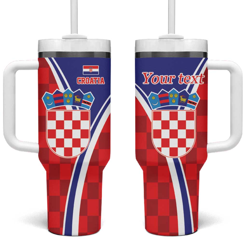 Personalized Croatia Coat of Arms Tumbler With Handle Checkerboard Style