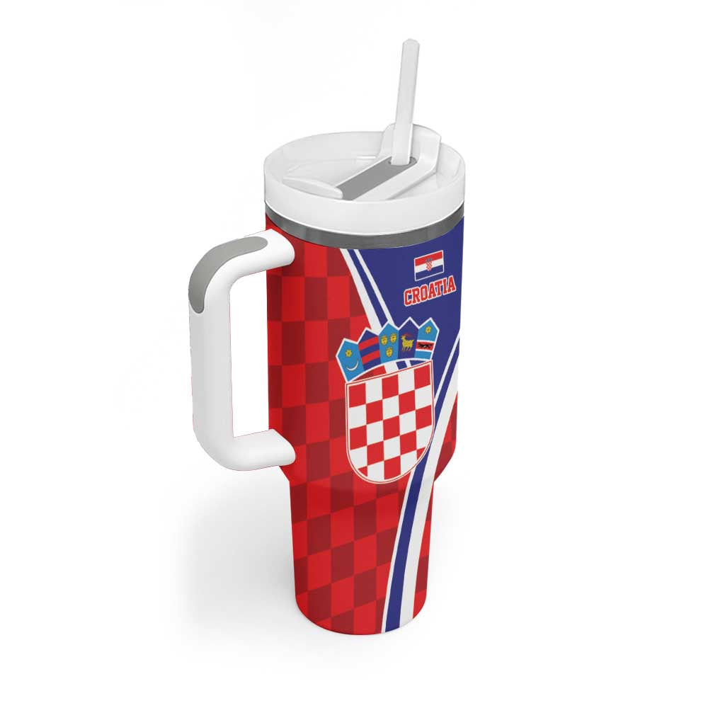 Personalized Croatia Coat of Arms Tumbler With Handle Checkerboard Style