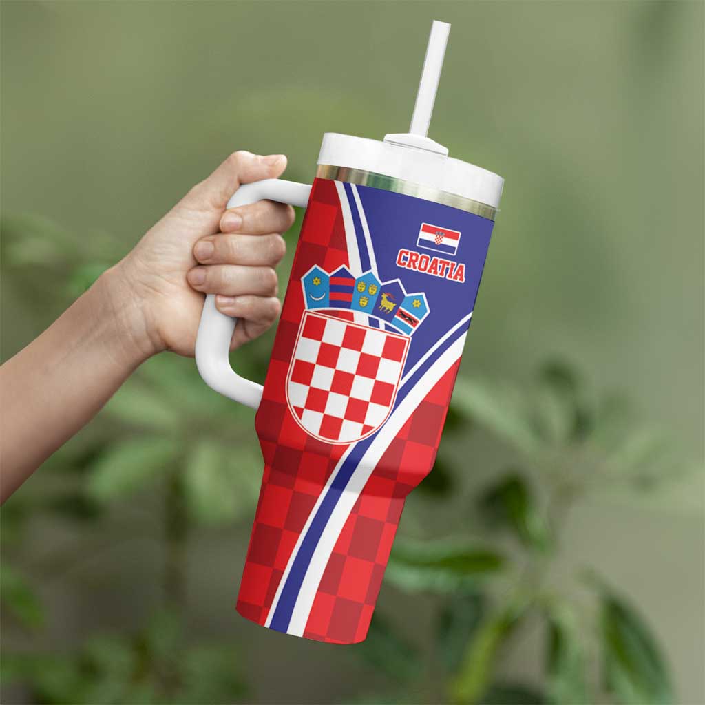 Personalized Croatia Coat of Arms Tumbler With Handle Checkerboard Style