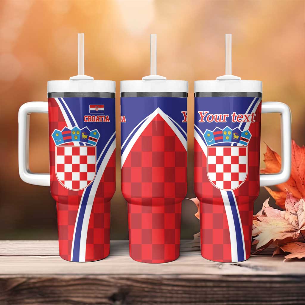 Personalized Croatia Coat of Arms Tumbler With Handle Checkerboard Style