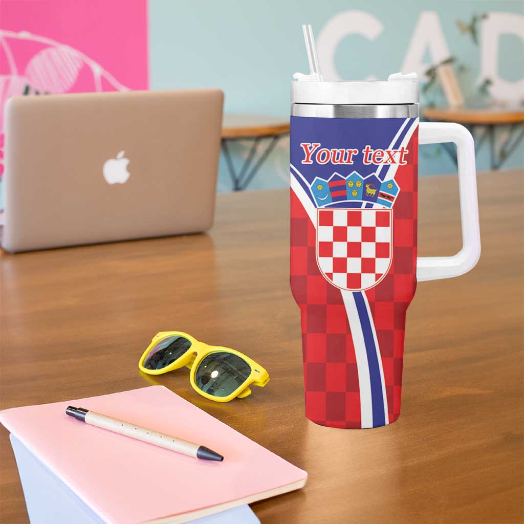 Personalized Croatia Coat of Arms Tumbler With Handle Checkerboard Style