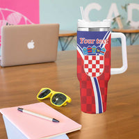Personalized Croatia Coat of Arms Tumbler With Handle Checkerboard Style