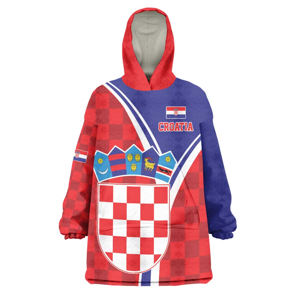 Personalized Croatia Coat of Arms Wearable Blanket Hoodie Checkerboard Style