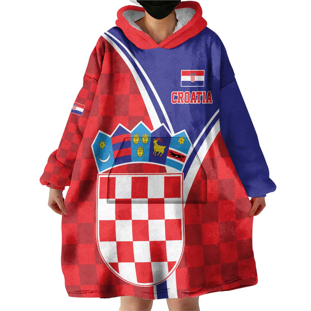 Personalized Croatia Coat of Arms Wearable Blanket Hoodie Checkerboard Style