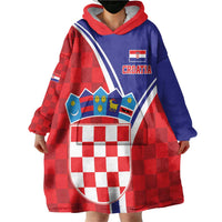 Personalized Croatia Coat of Arms Wearable Blanket Hoodie Checkerboard Style