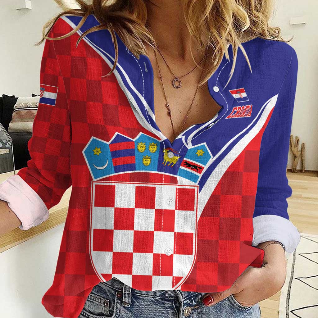 Personalized Croatia Coat of Arms Women Casual Shirt Checkerboard Style