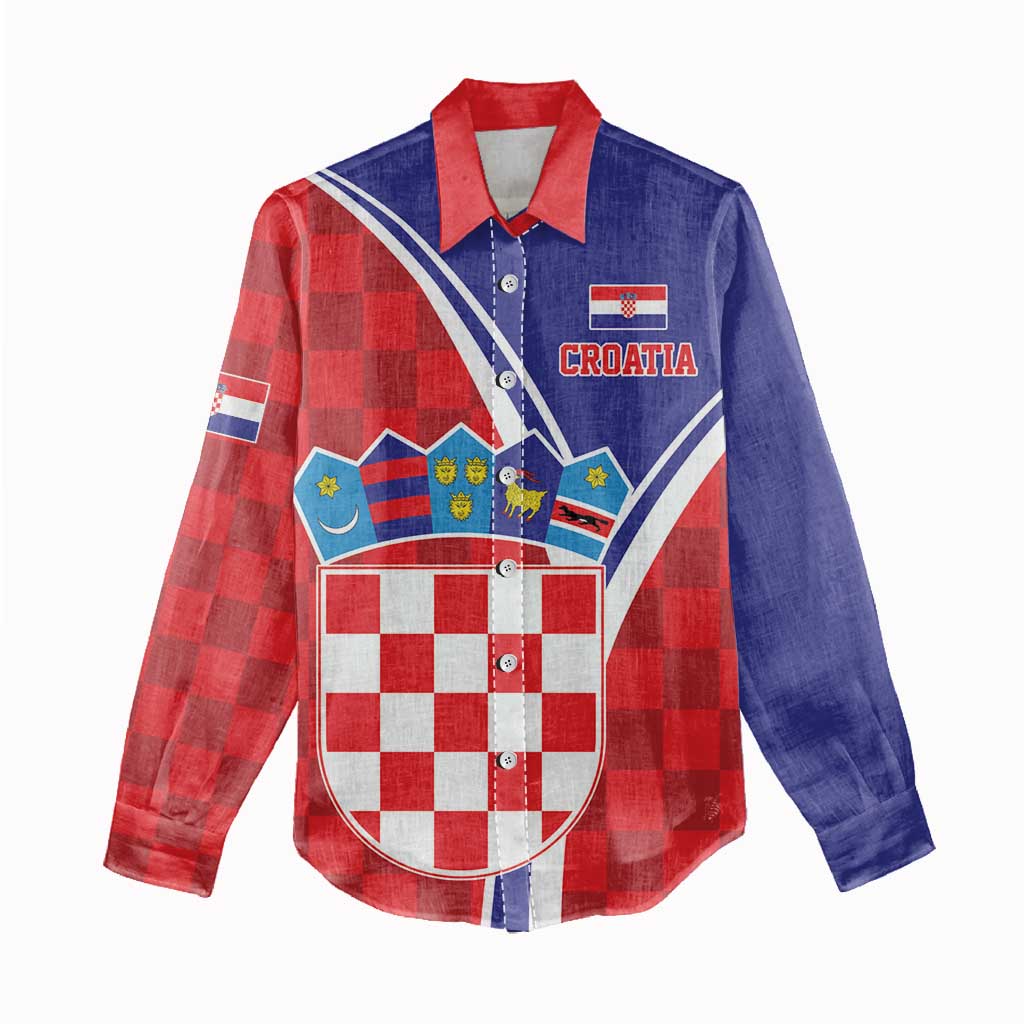 Personalized Croatia Coat of Arms Women Casual Shirt Checkerboard Style
