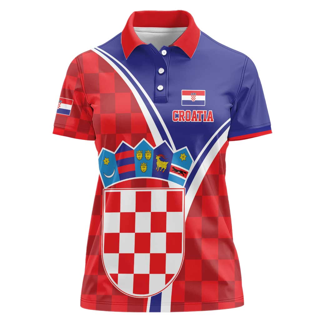 Personalized Croatia Coat of Arms Women Polo Shirt Checkerboard Style