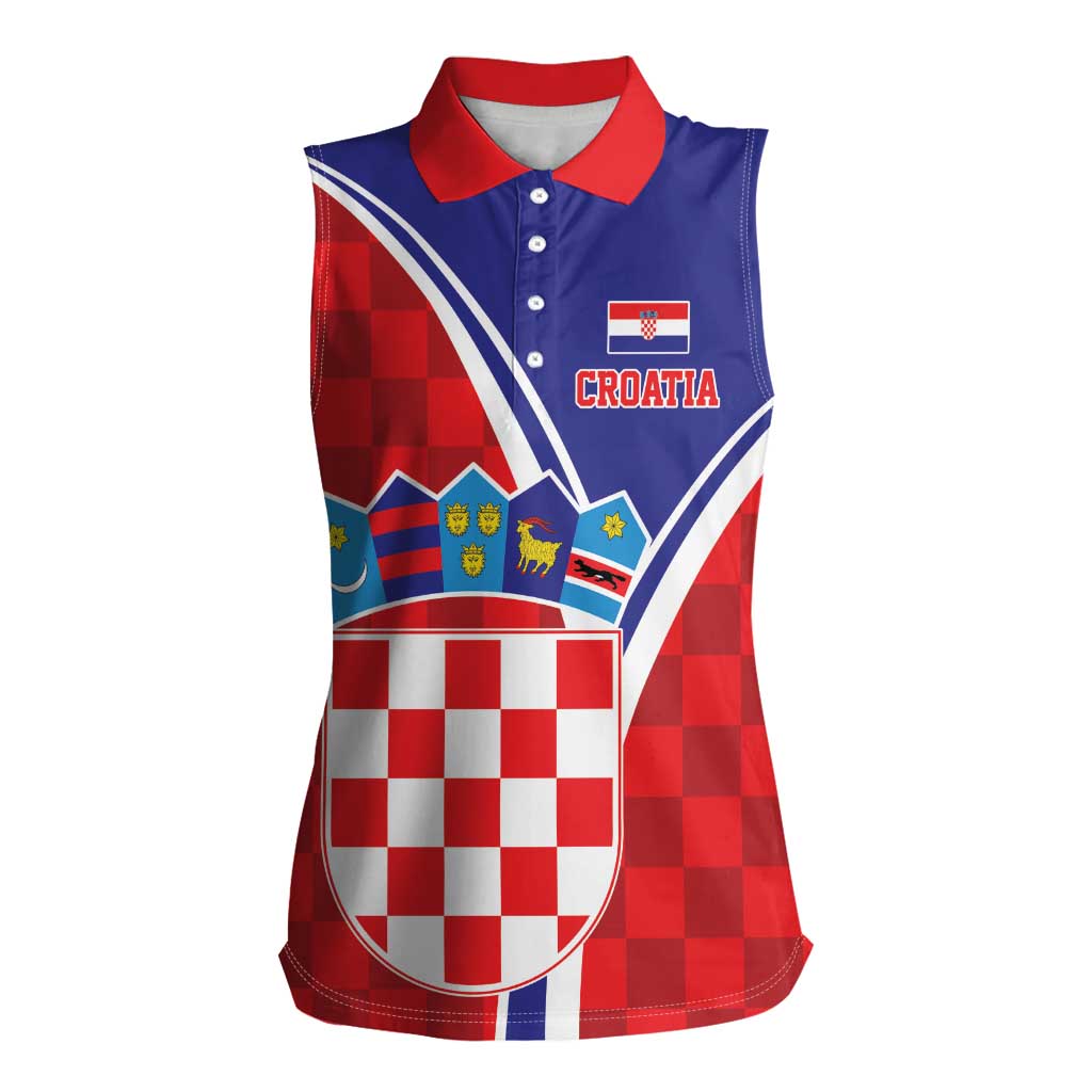 Personalized Croatia Coat of Arms Women Sleeveless Polo Shirt Checkerboard Style