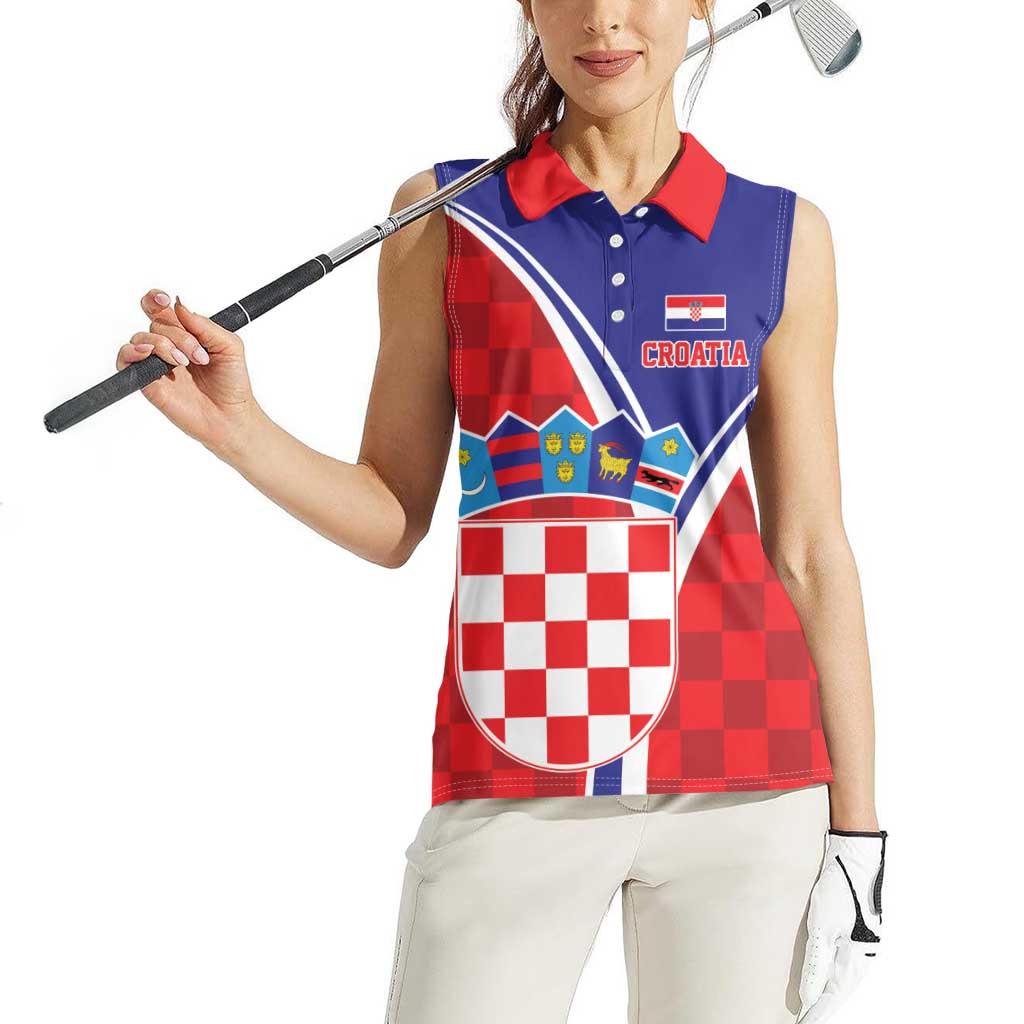 Personalized Croatia Coat of Arms Women Sleeveless Polo Shirt Checkerboard Style
