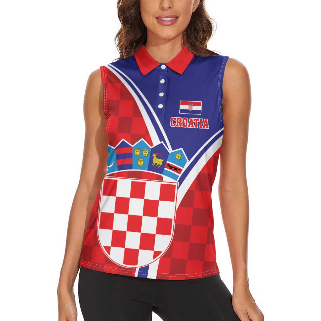 Personalized Croatia Coat of Arms Women Sleeveless Polo Shirt Checkerboard Style