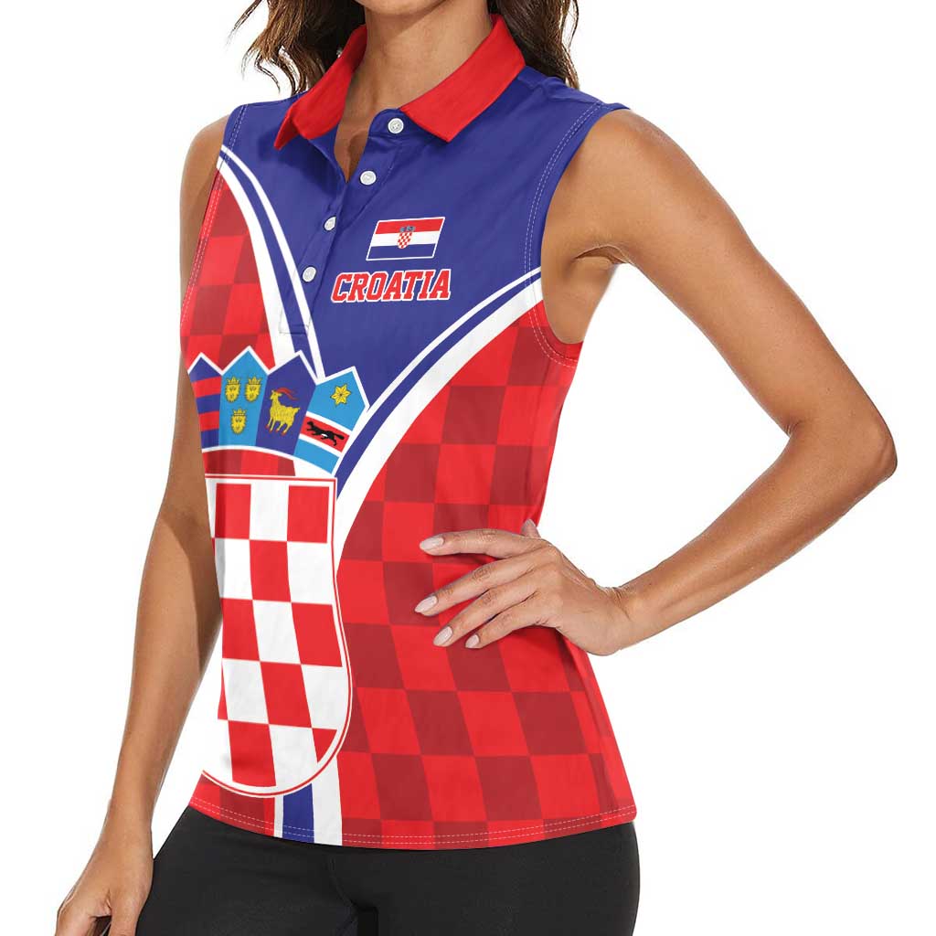 Personalized Croatia Coat of Arms Women Sleeveless Polo Shirt Checkerboard Style