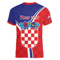 Personalized Croatia Coat of Arms Women V-Neck T-Shirt Checkerboard Style