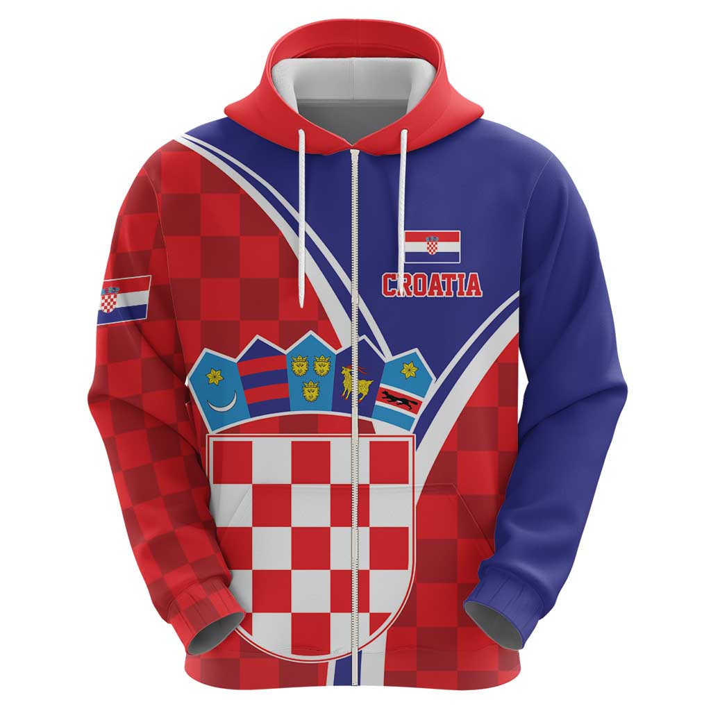 Personalized Croatia Coat of Arms Zip Hoodie Checkerboard Style