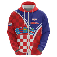 Personalized Croatia Coat of Arms Zip Hoodie Checkerboard Style