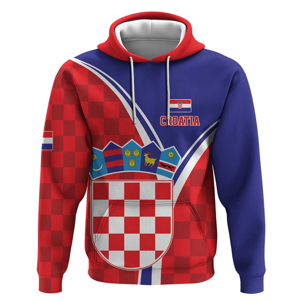 Personalized Croatia Coat of Arms Zip Hoodie Checkerboard Style