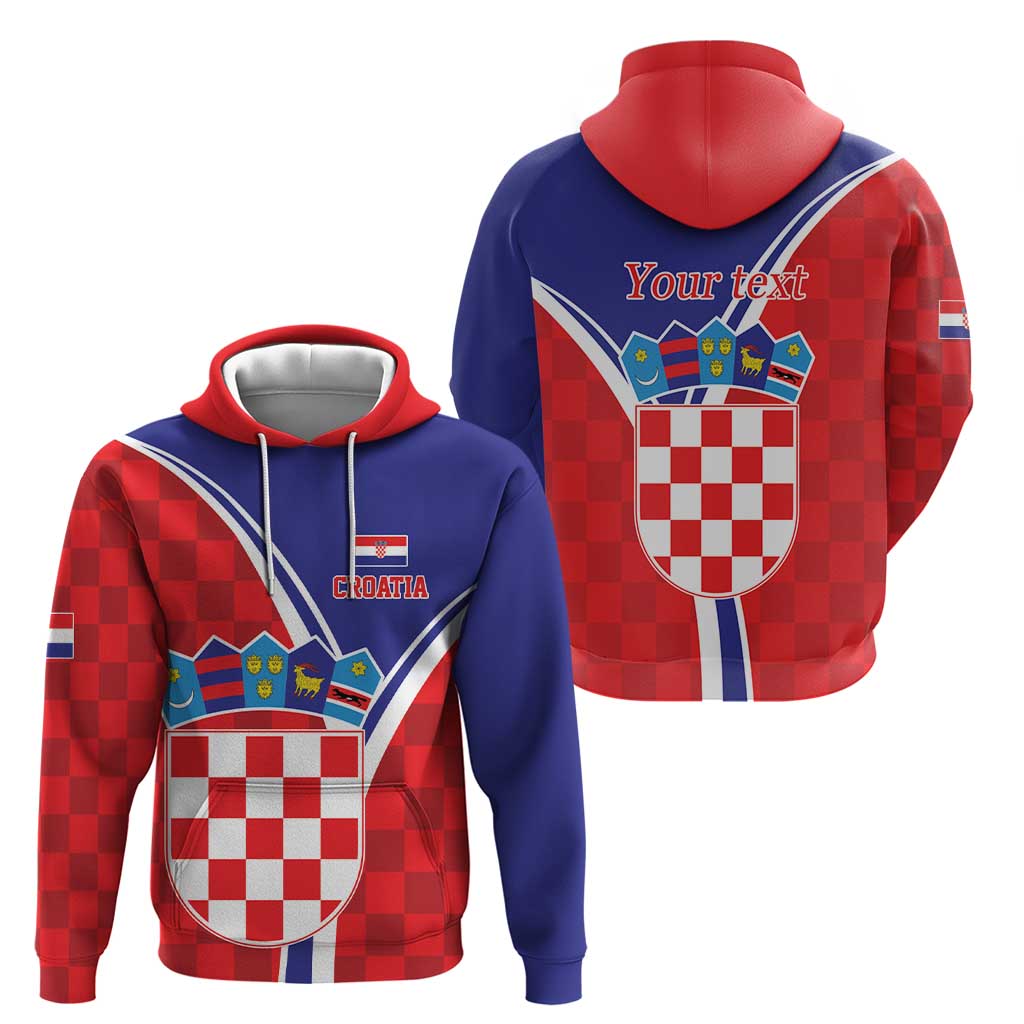 Personalized Croatia Coat of Arms Zip Hoodie Checkerboard Style