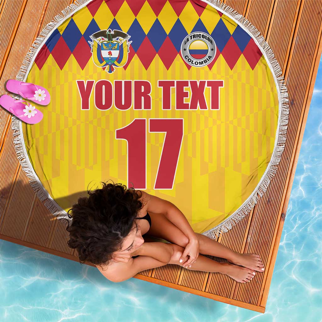 Custom Colombia Football Beach Blanket Retro Yellow Style