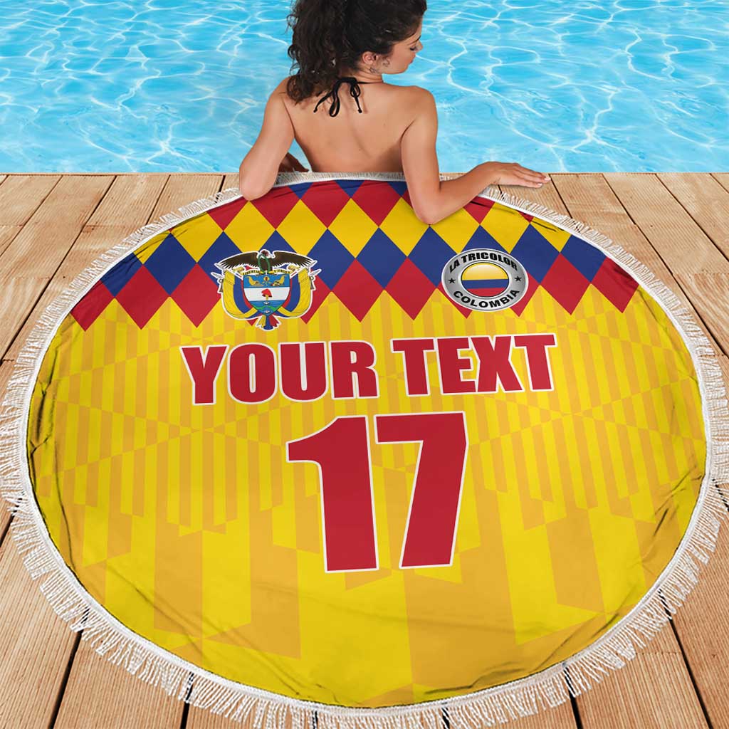 Custom Colombia Football Beach Blanket Retro Yellow Style