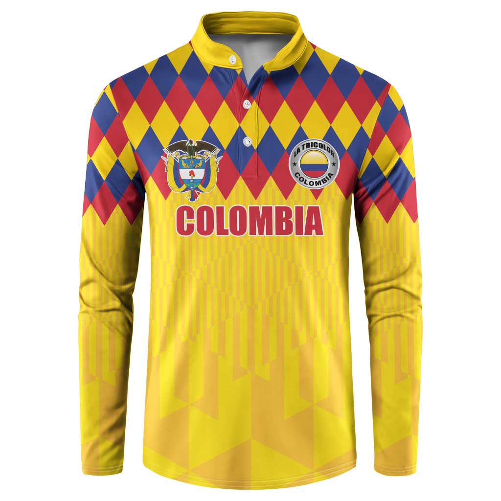 Custom Colombia Football Button Sweatshirt Retro Yellow Style