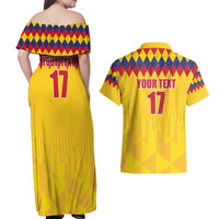 Custom Colombia Football Couples Matching Off Shoulder Maxi Dress and Hawaiian Shirt Retro Yellow Style