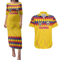 Custom Colombia Football Couples Matching Puletasi and Hawaiian Shirt Retro Yellow Style