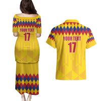 Custom Colombia Football Couples Matching Puletasi and Hawaiian Shirt Retro Yellow Style