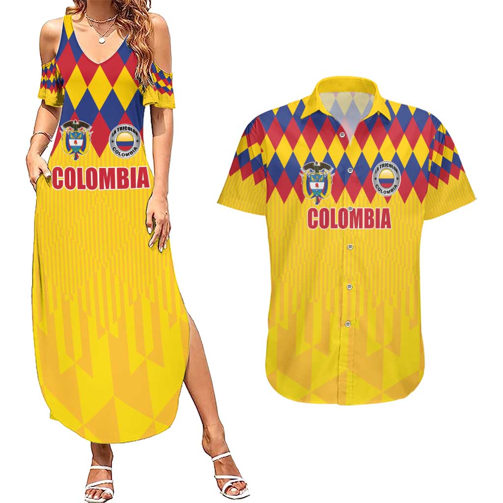 Custom Colombia Football Couples Matching Summer Maxi Dress and Hawaiian Shirt Retro Yellow Style