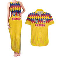 Custom Colombia Football Couples Matching Tank Maxi Dress and Hawaiian Shirt Retro Yellow Style