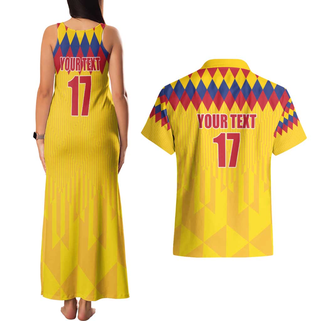 Custom Colombia Football Couples Matching Tank Maxi Dress and Hawaiian Shirt Retro Yellow Style