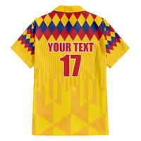 Custom Colombia Football Family Matching Long Sleeve Bodycon Dress and Hawaiian Shirt Retro Yellow Style