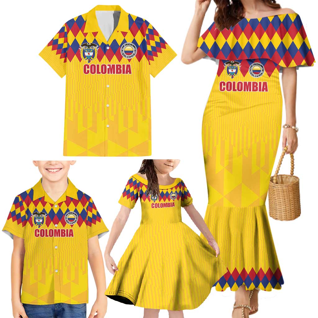 Custom Colombia Football Family Matching Mermaid Dress and Hawaiian Shirt Retro Yellow Style