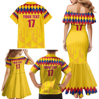 Custom Colombia Football Family Matching Mermaid Dress and Hawaiian Shirt Retro Yellow Style