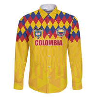 Custom Colombia Football Family Matching Off The Shoulder Long Sleeve Dress and Hawaiian Shirt Retro Yellow Style