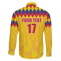 Custom Colombia Football Family Matching Off The Shoulder Long Sleeve Dress and Hawaiian Shirt Retro Yellow Style