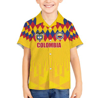 Custom Colombia Football Family Matching Off Shoulder Maxi Dress and Hawaiian Shirt Retro Yellow Style