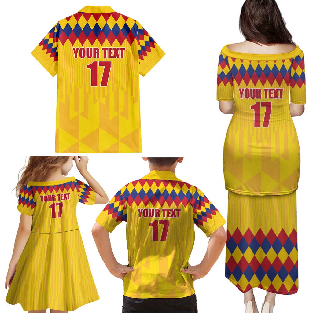 Custom Colombia Football Family Matching Puletasi and Hawaiian Shirt Retro Yellow Style
