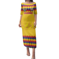 Custom Colombia Football Family Matching Puletasi and Hawaiian Shirt Retro Yellow Style
