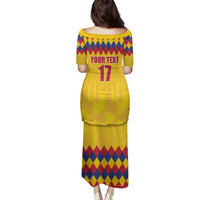 Custom Colombia Football Family Matching Puletasi and Hawaiian Shirt Retro Yellow Style