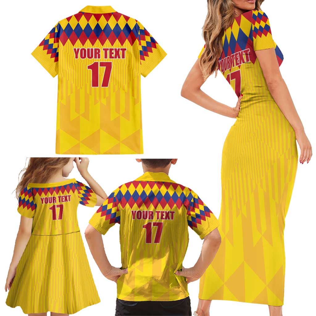 Custom Colombia Football Family Matching Short Sleeve Bodycon Dress and Hawaiian Shirt Retro Yellow Style